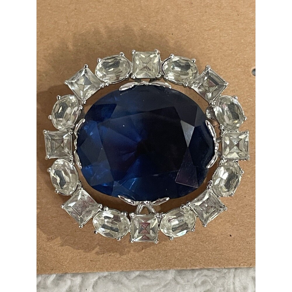 Smithsonian Hope Diamond Replica Brooch Blue Glass Austrian Crystal 1.5” Vintage